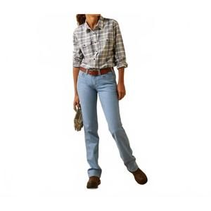 NEW ARIAT women's rebar flannel durastretch shirt in white/multi